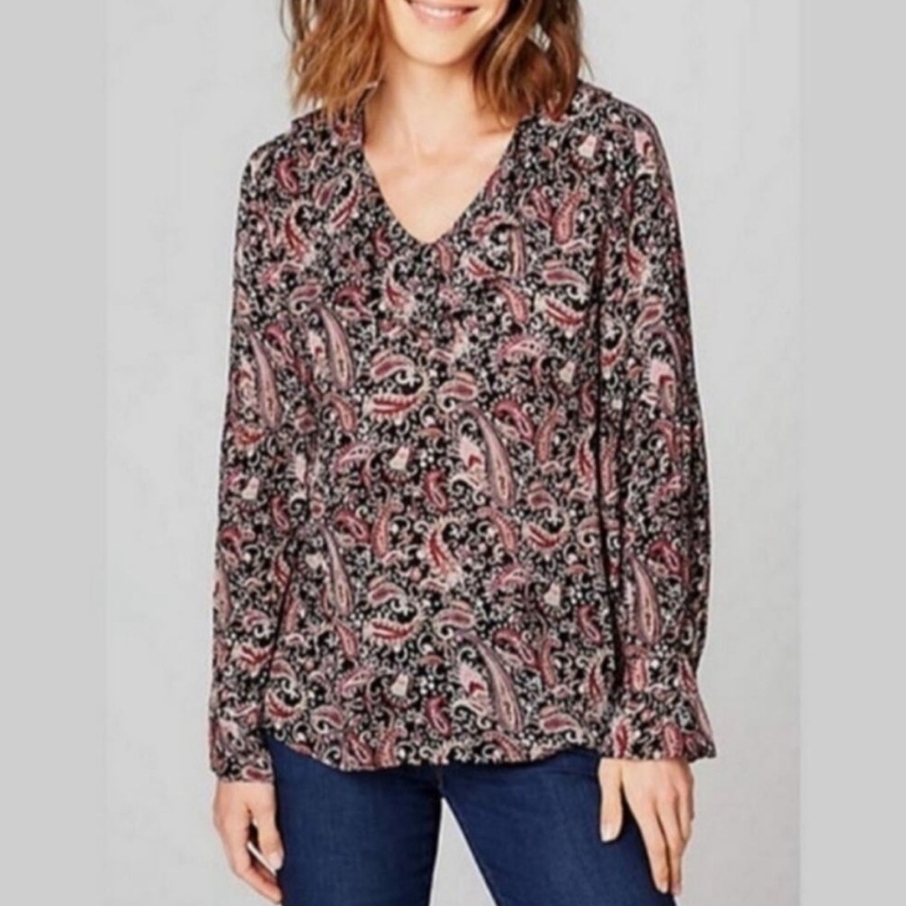 J Jill Paisley Boho Lightweight Rayon Long Sleeve Blouse Top Women's XL